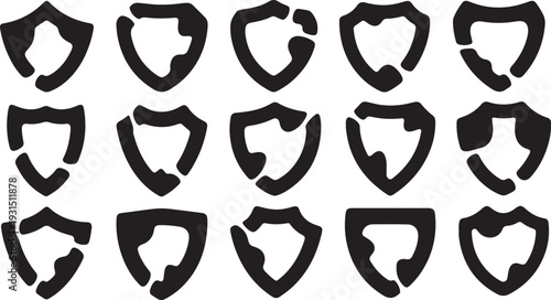 Shield icons with Africa continent map in black and white