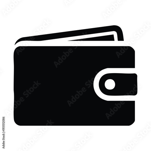 Black silhouette icon of a closed wallet with a snap button, representing finance, personal belongings, and monetary transactions.