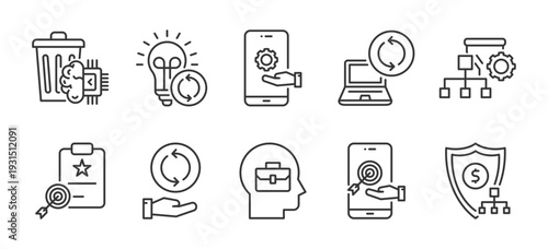 Icon pack Waste Reduction outline vector style for business professional modern efficient creative minimal strategy management productivity innovation teamwork branding design presentation solutions