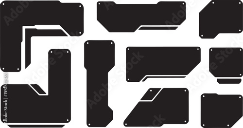 Geometric shapes and black plates on white background design