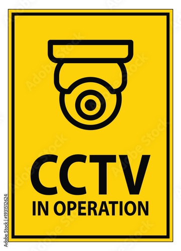 Yellow Caution Sign Displaying CCTV Operational Warning with Camera Icon