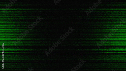 Fotografie Abstract Green Digital Glitch Background with Horizontal Lines and Grainy Noise