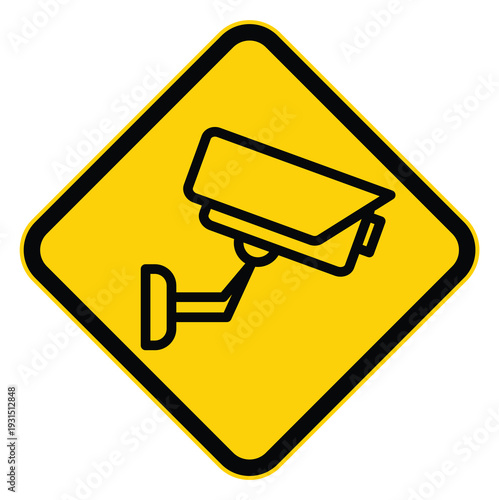 Yellow Warning Sign Featuring Security Camera Icon for Surveillance Awareness