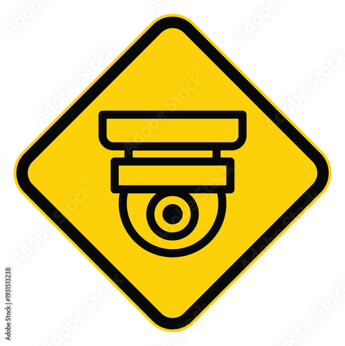 Yellow Warning Sign Featuring Surveillance Camera Icon in Black Outline