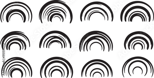 Black and white abstract shapes in rows pattern design