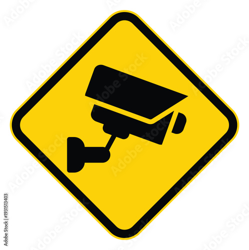 Yellow Caution Sign with Security Camera Symbol Indicating Surveillance Area