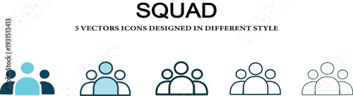 Collection of diverse squad icons featuring minimalist vector designs for team and user group representation