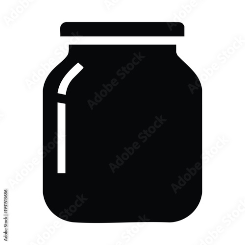 Black silhouette icon of a simple glass jar with a lid, isolated on a white background, representing storage or food preservation.