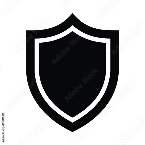 Simple black shield icon with a white border, symbolizing protection and security.