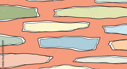 Colorful abstract shapes on orange background.