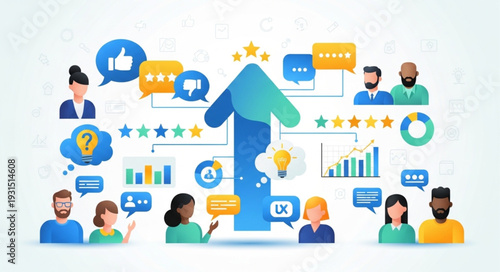 Business growth and customer feedback analysis concept illustration.