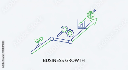 Business growth concept with upward trending graph and target.