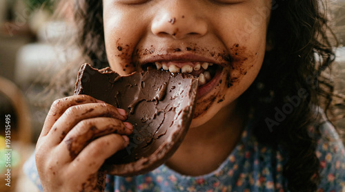 Little girl enjoying chocolate treat with messy face