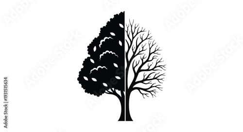 Half Healthy Tree and Half Dead Tree – Climate Change and Environmental Balance Concept