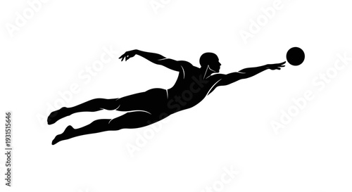dynamic sports silhouette of a male player diving for a ball illustrating athletic action and agility for various design projects.