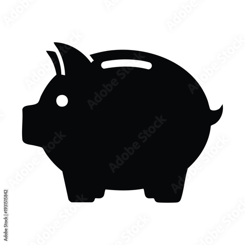 Black silhouette of a classic piggy bank, a universal symbol of savings, finance, and economic stability.