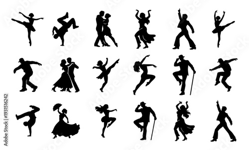 Dance Style Silhouettes Set – Ballet, Hip Hop, Salsa, Tango, Breakdance, Ballroom, Flamenco, Jazz, Tap, Belly Dance, Disco