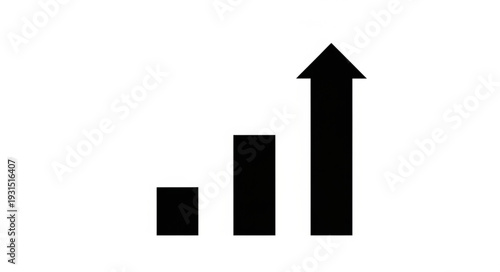 Black bar graph with upward trending arrow indicating growth.