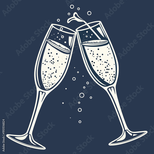 Two champagne glasses clinking in a celebratory toast 1.