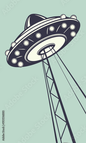 UFO Abduction Beam Retro Illustration.