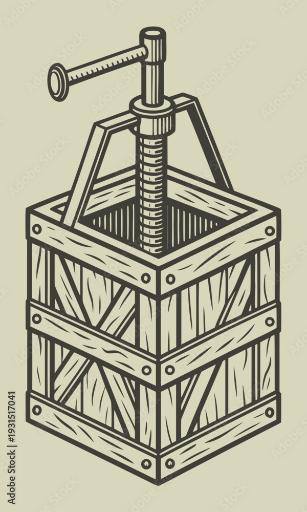 Fototapeta premium Vintage Wooden Press Machine for Industrial Use.