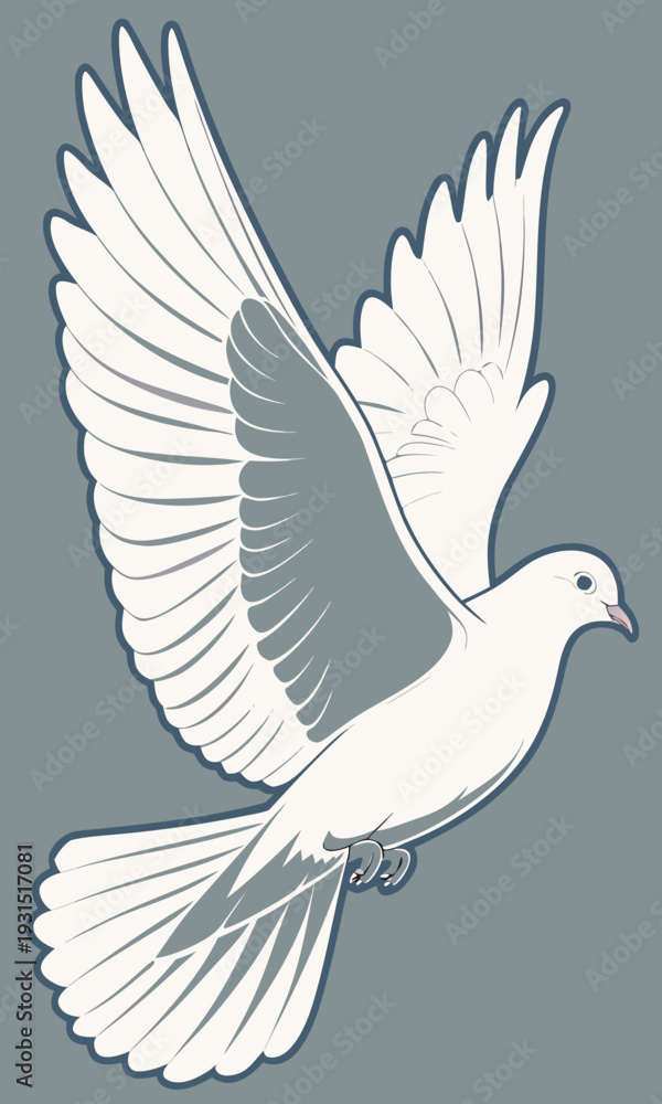 Obraz premium White Dove Flying Gracefully with Wings Spread.