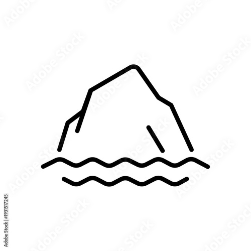Illustration vectorielle minimaliste d’un rocher émergeant de la mer, style line art noir et blanc. Symbole du littoral breton et des paysages côtiers atlantiques