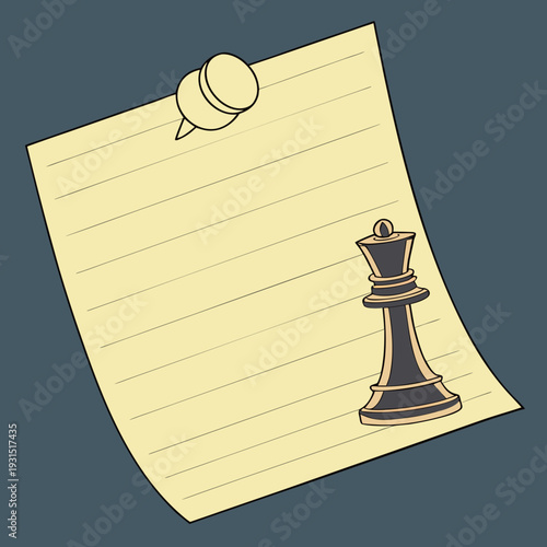 Chess Queen on Lined Paper with Pushpin.