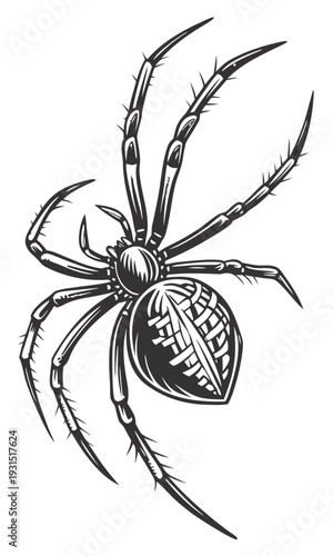 Detailed vintage engraving of a spider showcasing its intricate anatomy and classic artistic style.