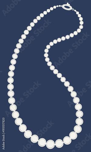 Elegant Pearl Necklace on a Dark Blue Background.