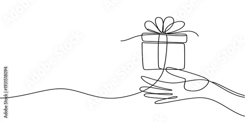 Hand Holding Gift Box Surprise Celebration Concept Illustration