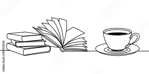 Open Book With Coffee Cup Reading Concept Illustration