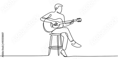 Man Playing Acoustic Guitar Sitting On Stool Illustration