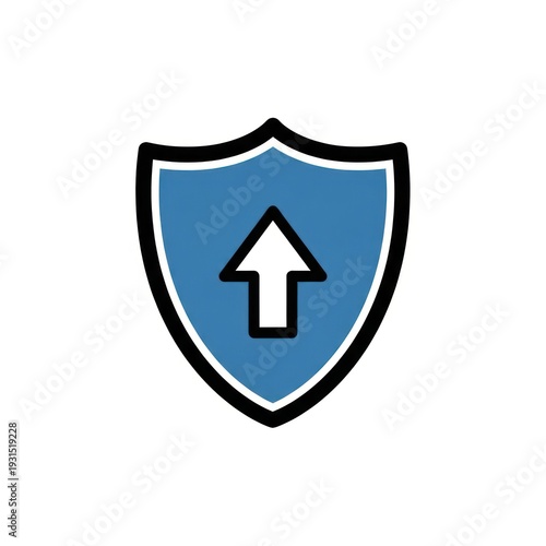 Free Download Blue shield icon with a white up arrow, on a white background, symbolizing protection - GFXLoad