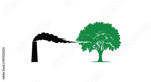 Vector illustration of factory pollution harming tree