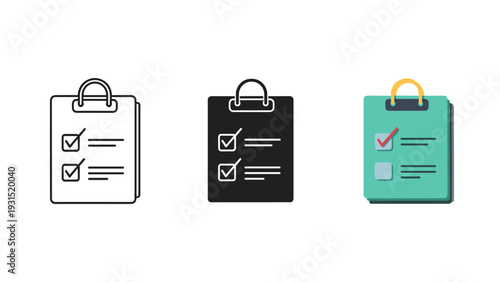 Three clipboards with checklists in different colors Vector