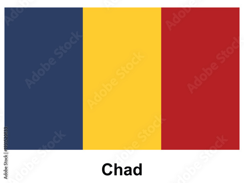Flag of Chad with Bold Stripes and Country Name Below in Clear Font