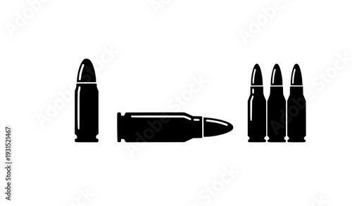 Flat cartridge and bullet ammunition icon set with ammo symbol business concept isolated on transparent background