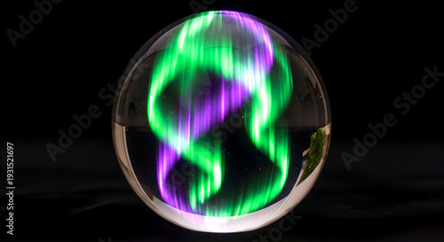 A swirling mesmerizing display of colorful plasma in a glass sphere, creating vibrant patterns and abstract designs, viewed from a close-up perspective in a dark environment