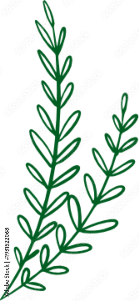 Obraz premium Hand Drawn Green Leafy Branch Illustration Nature Doodle