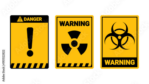Caution and Warning Sign Design, Biohazard and Radiation Hazard Safety Label Set Vector
