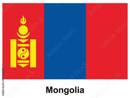 National flag of Mongolia with vibrant colors and bold symbols representation