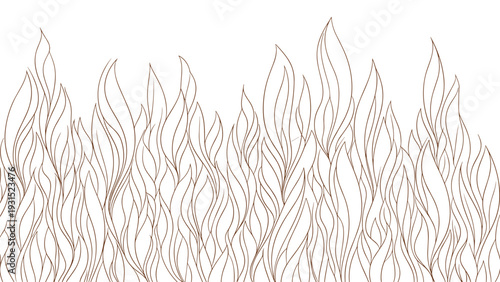 Hand drawn wavy line pattern resembling flowing grass or licking flames in a brown ink style creates a natural and organic texture.
