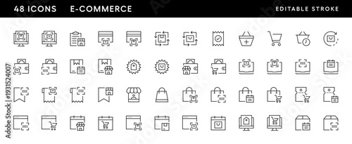 E-commerce and shopping icon collection. Purchase, retail, discount, cart, box delivery, shopping bag and more. Editable stroke. Pixel Perfect. Grid base 32 x 32.