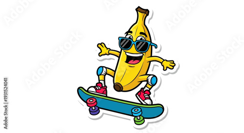 Cool Banana Character Riding Skateboard