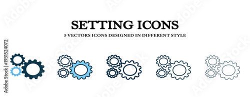 Vector settings icons set featuring cogwheels in multiple styles ideal for web and app interface design