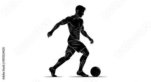male soccer player silhouette in action skillfully dribbling the ball showcasing athleticism and speed for sports design