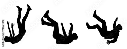 Man in falling silhouette, people falling down, sinking into depression, mental health disorder