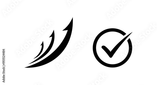 upward trend arrows and a circular checkmark icon representing business growth project success and task completion concepts