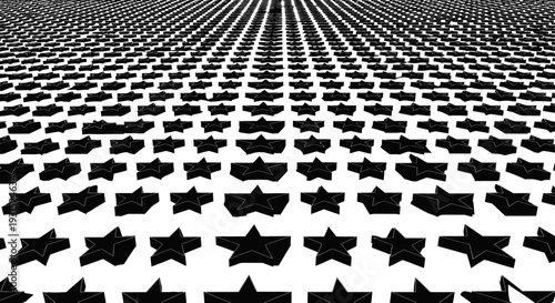 abstract black 3d stars in a receding perspective pattern on white background ideal for modern graphic design and digital art.